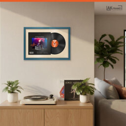 "AK Frames 25X17"" Navy Blue Sleek Vinyl Record Frame With Ivory Mount For 12 Inch Lp Cover & Disc - Overlapped Design" - thumbnail 5