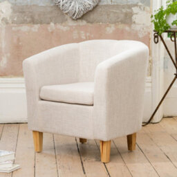 Alderwood 68Cm Wide Hessian Fabric Tub Chair With Pine Coloured Legs - Beige