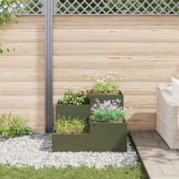 Berkfield Garden Planter Olive Green 80 X 80 X 60 Cm Steel - thumbnail 4
