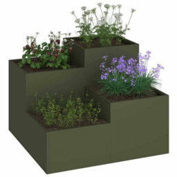 Berkfield Garden Planter Olive Green 80 X 80 X 60 Cm Steel - thumbnail 3