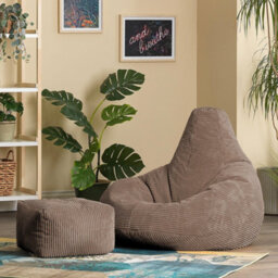 Icon Gaming Bean Bag Recliner & Footstool Jumbo Cord Mocha - thumbnail 1