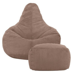 Icon Gaming Bean Bag Recliner & Footstool Jumbo Cord Mocha - thumbnail 3