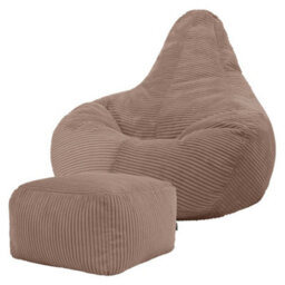 Icon Gaming Bean Bag Recliner & Footstool Jumbo Cord Mocha - thumbnail 4