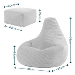 Icon Gaming Bean Bag Recliner & Footstool Jumbo Cord Mocha - thumbnail 6