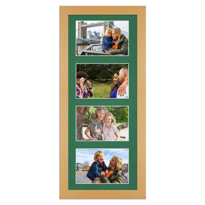 AK Frames 50X20Cm Country Pine Modern Multi Photo Frame With Emerald Mount - Holds 4 Apertures (4X) 6X4 Photos - image 1