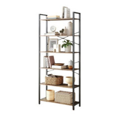 Modcraft 6-Tier Industrial Bookshelf And Tall Slim Bookcase, 30 X 80 X 186 Cm, Wheat Brown & Black