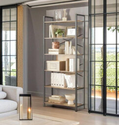 Modcraft 6-Tier Industrial Bookshelf And Tall Slim Bookcase, 30 X 80 X 186 Cm, Wheat Brown & Black - thumbnail 3