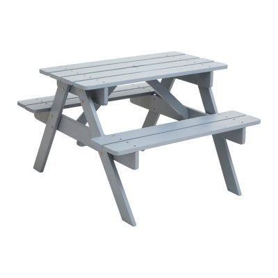 Orsina Grey Wooden Kids Picnic Bench With Seats, Outdoor Garden Picnic Table Bench, Childrens Bench For Playtime - image 1