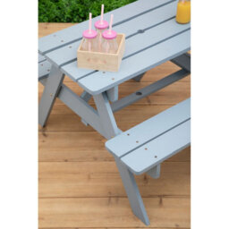 Orsina Grey Wooden Kids Picnic Bench With Seats, Outdoor Garden Picnic Table Bench, Childrens Bench For Playtime - thumbnail 6
