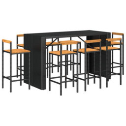Berkfield 9 Piece Garden Bar Set Black Poly Rattan& Solid Wood Acacia - thumbnail 3