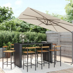 Berkfield 9 Piece Garden Bar Set Black Poly Rattan& Solid Wood Acacia - thumbnail 1