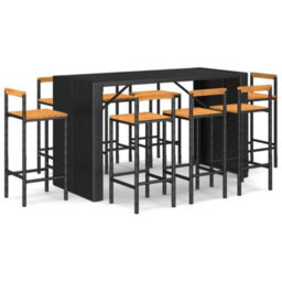 Berkfield 9 Piece Garden Bar Set Black Poly Rattan& Solid Wood Acacia - thumbnail 2