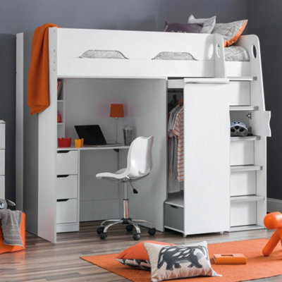 Julian Bowen Pegasus 90Cm Single White And Silver Highsleeper Loft Bed With Desk - image 1