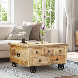 Berkfield Industrial Coffee Table Rough Mango Wood 70X70X40 Cm - thumbnail 2