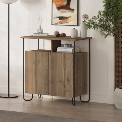 Fwstyle Cornea 2 Door Open Shelf Dark Oak Sideboard Storage Unit (H) 80 (W) 80 (D) 40Cm - image 1