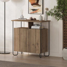 Fwstyle Cornea 2 Door Open Shelf Dark Oak Sideboard Storage Unit (H) 80 (W) 80 (D) 40Cm - thumbnail 1