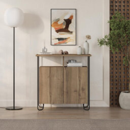 Fwstyle Cornea 2 Door Open Shelf Dark Oak Sideboard Storage Unit (H) 80 (W) 80 (D) 40Cm - thumbnail 2