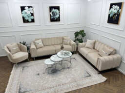 Q&p Furniture London Sofa Set  1+2+3 Seater Luxury Beige Velvet Sofa Bed With Silver Frame - thumbnail 3
