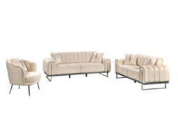 Q&p Furniture London Sofa Set  1+2+3 Seater Luxury Beige Velvet Sofa Bed With Silver Frame - thumbnail 2