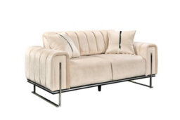 Q&p Furniture London Sofa Set  1+2+3 Seater Luxury Beige Velvet Sofa Bed With Silver Frame - thumbnail 4