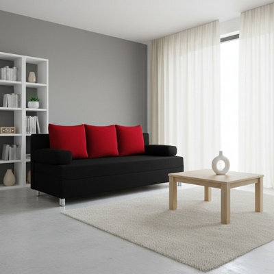 Dover Sofa Bed With Fold Out Sleeping Function Storage Upholstered Modern Design Includes Cushions Black And Red - image 1