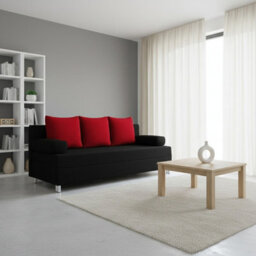 Dover Sofa Bed With Fold Out Sleeping Function Storage Upholstered Modern Design Includes Cushions Black And Red