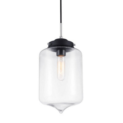 Luminosa Lighting Luminosa Industrial And Retro Hanging Pendant Black 1 Light  With Clear Shade, E27