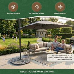 The Garden Market Place Parasol Base 14Kg Resin Fibre Glass Grey Cantilever Umbrella Stand With Handle Fits Parasols Up To 3M - thumbnail 4