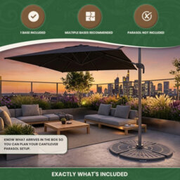 The Garden Market Place Parasol Base 14Kg Resin Fibre Glass Grey Cantilever Umbrella Stand With Handle Fits Parasols Up To 3M - thumbnail 7