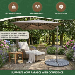 The Garden Market Place Parasol Base 14Kg Resin Fibre Glass Grey Cantilever Umbrella Stand With Handle Fits Parasols Up To 3M - thumbnail 3