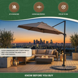 The Garden Market Place Parasol Base 14Kg Resin Fibre Glass Grey Cantilever Umbrella Stand With Handle Fits Parasols Up To 3M - thumbnail 6