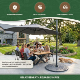The Garden Market Place Parasol Base 14Kg Resin Fibre Glass Grey Cantilever Umbrella Stand With Handle Fits Parasols Up To 3M - thumbnail 2