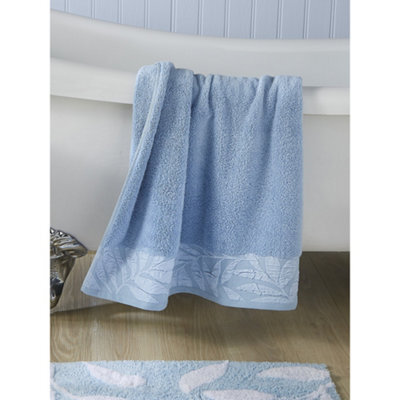 Dreams & Drapes Lacie 100% Cotton Blue Crushed Leaf Pattered Towel - image 1