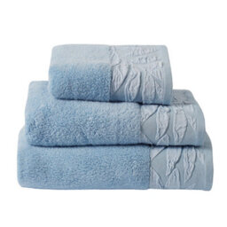 Dreams & Drapes Lacie 100% Cotton Blue Crushed Leaf Pattered Towel - thumbnail 2