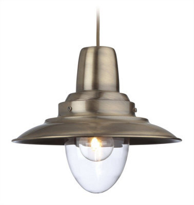 Luminosa Lighting Luminosa Fisherman 1 Light Dome Ceiling Pendant Antique Brass, Clear Glass, E27