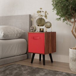 Urbn-Living Urbnliving 51Cm Height Beech Wooden Cube Storage Bookcase Red Inserts Scandinavian Black Legs