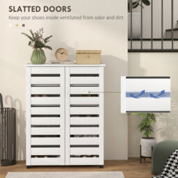 Homcom Shoe Storage Cabinet With Slatted Doors For 15 Pairs Of Shoes White - thumbnail 5