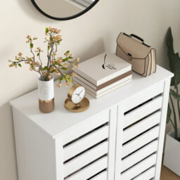Homcom Shoe Storage Cabinet With Slatted Doors For 15 Pairs Of Shoes White - thumbnail 8
