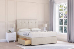 "Sloomy Highbury Cream Plush Divan Bed Base 2 Drawers Same Side - 54"" Floor Standing Headboard 4'6 Double" - thumbnail 2