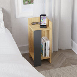 Decortie Elos Modern Narrow Right Module Bedside Table Nightstand 25Cm Drop-Door Storage Oak - Anthracite Grey - thumbnail 1