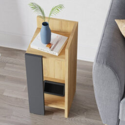 Decortie Elos Modern Narrow Right Module Bedside Table Nightstand 25Cm Drop-Door Storage Oak - Anthracite Grey - thumbnail 8