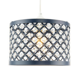 Happy Homewares Modern Ornate Navy Blue Metal Pendant Shade With Clear Acrylic Beads - thumbnail 4