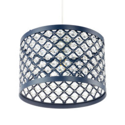 Happy Homewares Modern Ornate Navy Blue Metal Pendant Shade With Clear Acrylic Beads - thumbnail 3
