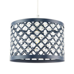 Happy Homewares Modern Ornate Navy Blue Metal Pendant Shade With Clear Acrylic Beads - thumbnail 2