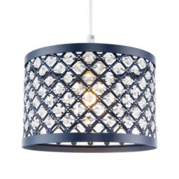 Happy Homewares Modern Ornate Navy Blue Metal Pendant Shade With Clear Acrylic Beads - thumbnail 1