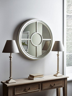 Aspect Furniture Covingtion Farmhouse Round Mirror/window Mirror-Distressed White - image 1