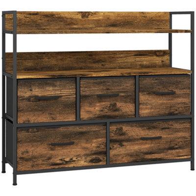 Wyld Haus Yoyota 5-Drawer Fabric And Wood Chest - Rustic Brown, Black Steel Frame, 98 X 29 X 85 Cm - image 1