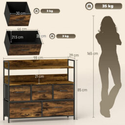 Wyld Haus Yoyota 5-Drawer Fabric And Wood Chest - Rustic Brown, Black Steel Frame, 98 X 29 X 85 Cm - thumbnail 3