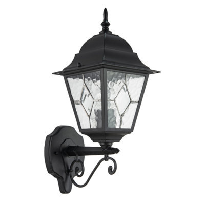 Happy Homewares Traditional Matte Black Cast Aluminium Outdoor Wall Light With Cathedral Glass - image 1