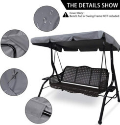 Replacement Canopy For 3-Seater Garden Swing, Universal Outdoor Waterproof Cover - thumbnail 3